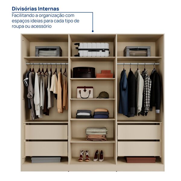 Guarda-roupa 6 Portas Reflecta Com Led 100% Mdf Orion Cabecasa Madeiraoriginals Aveia - Image 5