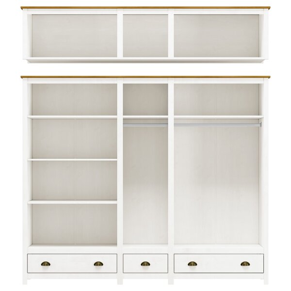 Guarda-roupa Bipartido 10 Portas 3 Gavetas Topázio 100% Madeira Maciça Branco /freijó - Image 3