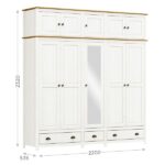 Guarda-roupa Bipartido 10 Portas 3 Gavetas Topázio 100% Madeira Maciça Branco /freijó - Image 10