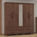 Guarda-roupa Bipartido 5 Portas 6 Gavetas Ouro Café Madeira Pinus - Finestra