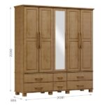 Guarda-roupa Bipartido 5 Portas 6 Gavetas Ouro Freijó Madeira Pinus - Finestra - Image 2