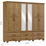 Guarda-roupa Bipartido 6 Portas 6 Gavetas 100% Madeira Maciça Linha Ouro Freijó - Image 2