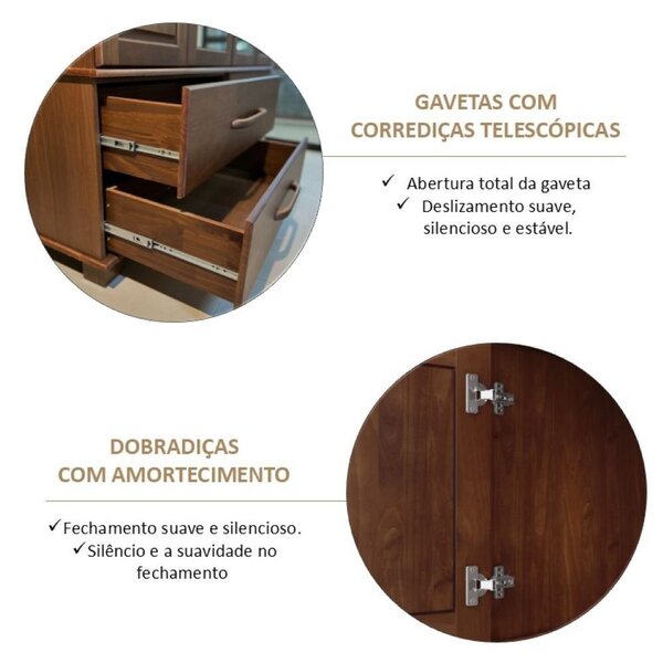 Guarda-roupa Bipartido 6 Portas 6 Gavetas 100% Madeira Maciça Linha Ouro Café - Image 5