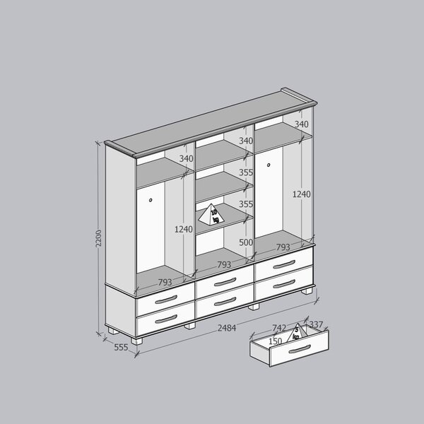 Guarda-roupa Bipartido 6 Portas 6 Gavetas 100% Madeira Maciça Linha Ouro Café - Image 3