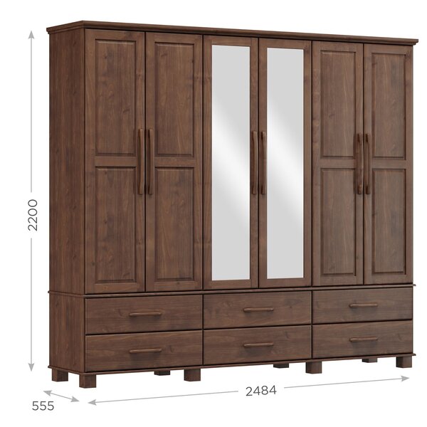 Guarda-roupa Bipartido 6 Portas 6 Gavetas 100% Madeira Maciça Linha Ouro Café - Image 7