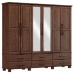 Guarda-roupa Bipartido 6 Portas 6 Gavetas 100% Madeira Maciça Linha Ouro Café - Image 8