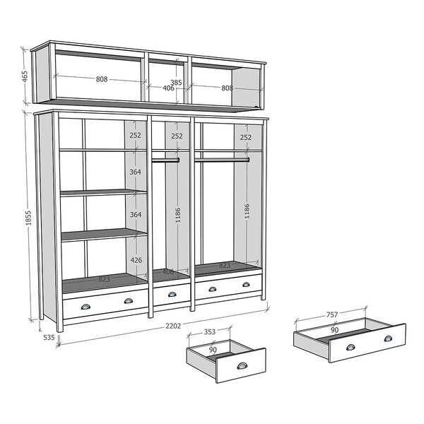 Guarda-roupa Casal 10 Portas 3 Gavetas Topázio Branco/freijó Madeira Pinus - Finestra - Image 4