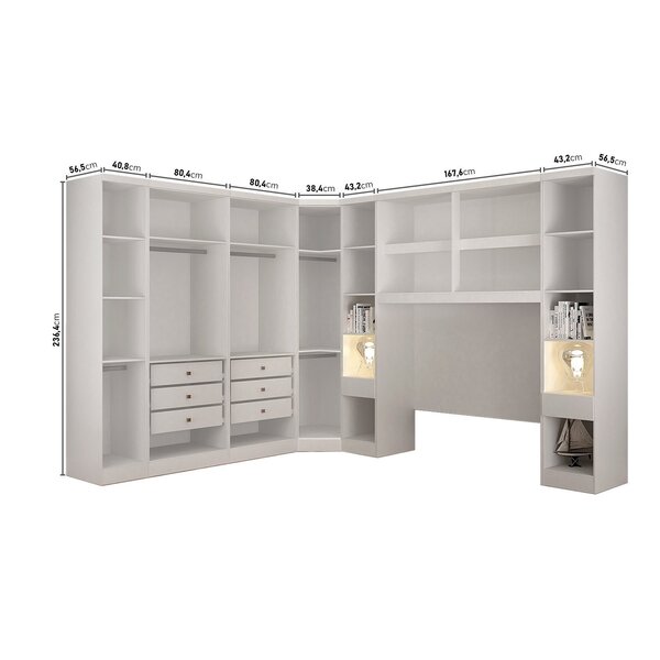 Guarda-roupa Casal 12 Portas 7 Peças Modulado Cairo Neve - Image 6