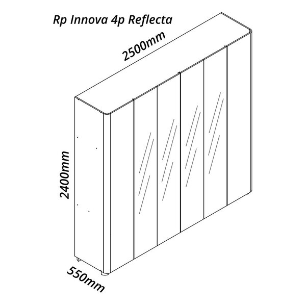 Guarda-roupa Casal 6 Portas Com 4 Portas Reflecta Com Pés Com Led Innova 100% Mdf Off White - Image 3