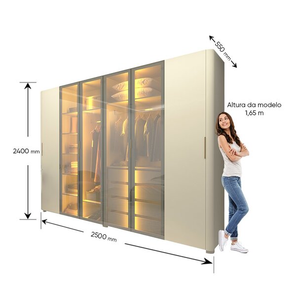 Guarda-roupa Casal 6 Portas Com 4 Portas Reflecta Com Pés Com Led Innova 100% Mdf Off White - Image 7