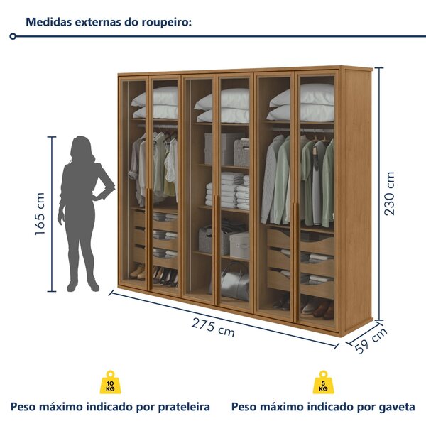 Guarda-roupa Casal Reflecta Com Led 6 Portas 100% Mdf Solaris Amêndoa Clean - Image 6