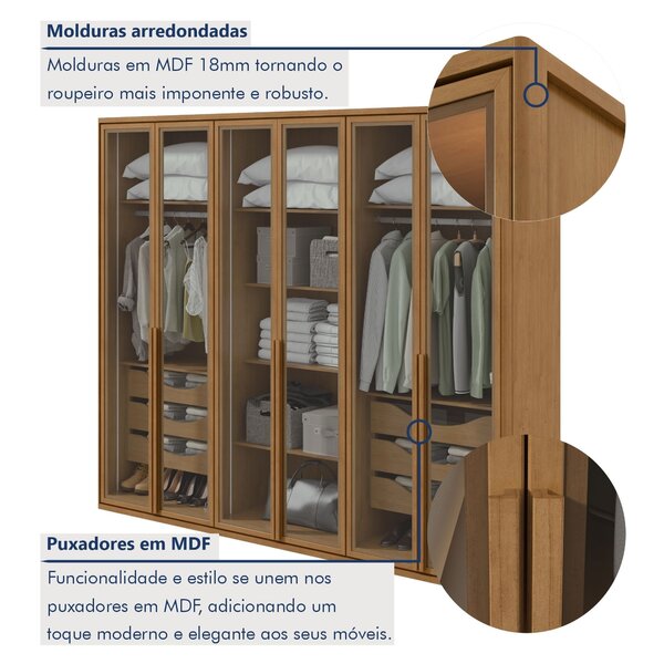Guarda-roupa Casal Reflecta Com Led 6 Portas 100% Mdf Solaris Amêndoa Clean - Image 7