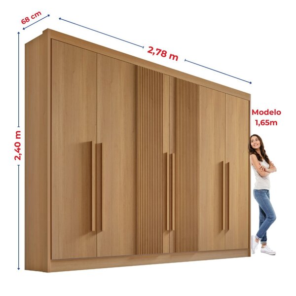 Guarda Roupa Casal Ripado 6 Portas 6 Gavetas E 1 Gaveta Com Chave Dobradiça Slow Zeus Plus Cinamomo - Image 3