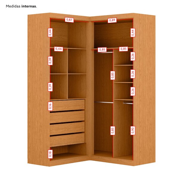 Guarda Roupa De Canto 4 Portas 4 Gavetas Tuim Yescasa Cinamomo/off White - Image 7