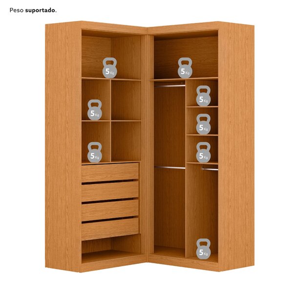 Guarda Roupa De Canto 4 Portas 4 Gavetas Tuim Yescasa Cinamomo/off White - Image 9