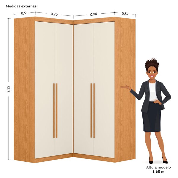 Guarda Roupa De Canto 4 Portas 4 Gavetas Tuim Yescasa Cinamomo/off White - Image 10