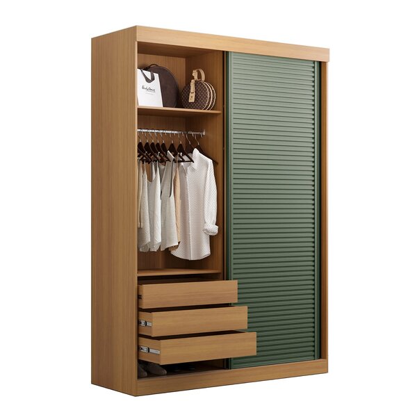 Guarda-roupa Solteiro 2 Portas 1 Porta Ripada Samambaia Cabecasa Madeiraoriginals Carvalho/verde - Image 4