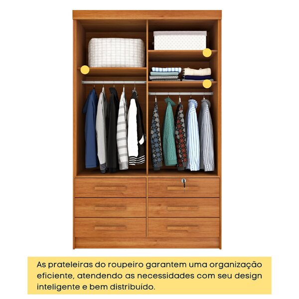 Guarda Roupa Solteiro 2 Portas 6 Gavetas 133cm Chicago Cinamomo - Image 3