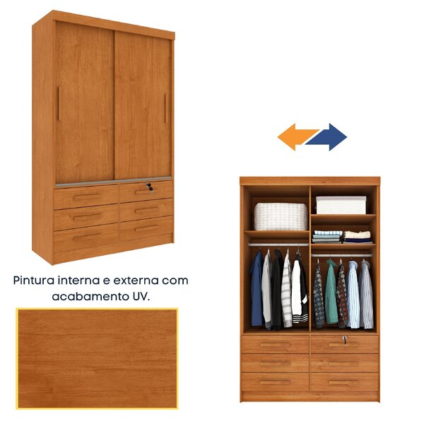 Guarda Roupa Solteiro 2 Portas 6 Gavetas 133cm Chicago Cinamomo - Image 6