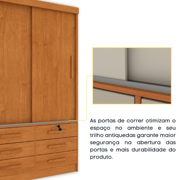 Guarda Roupa Solteiro 2 Portas 6 Gavetas 133cm Chicago Cinamomo - Image 10