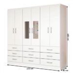 Guarda-roupa Solteiro Bergamo 6 Portas 9 Gavetas Com Espelho Branco - Evidencia Móveis - Image 3