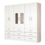 Guarda-roupa Solteiro Bergamo 6 Portas 9 Gavetas Com Espelho Branco - Evidencia Móveis - Image 4
