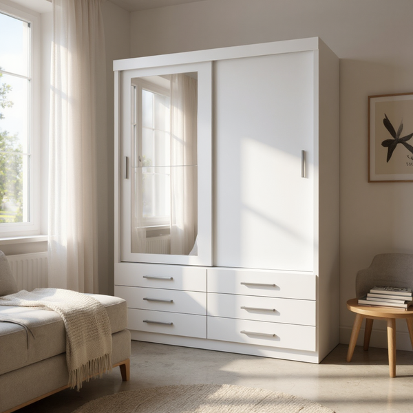 Guarda Roupa Solteiro Capri 2 Portas 6 Gavetas C/ Espelho - Image 3