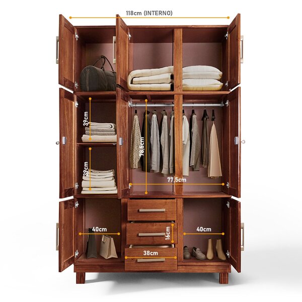 Guarda Roupa Solteiro Com Espelho E Pés 8 Portas 3 Gavetas Paris Lanes Móveis Mogano - Image 8