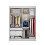 Guarda Roupa Solteiro Em Mdf 2 Portas 3 Gavetas Ávila Branco - Image 7