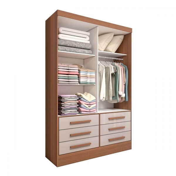 Guarda-roupa Solteiro Guaianases 2 Portas 6 Gavetas Cinamomo/off White - Panorama Móveis - Image 3
