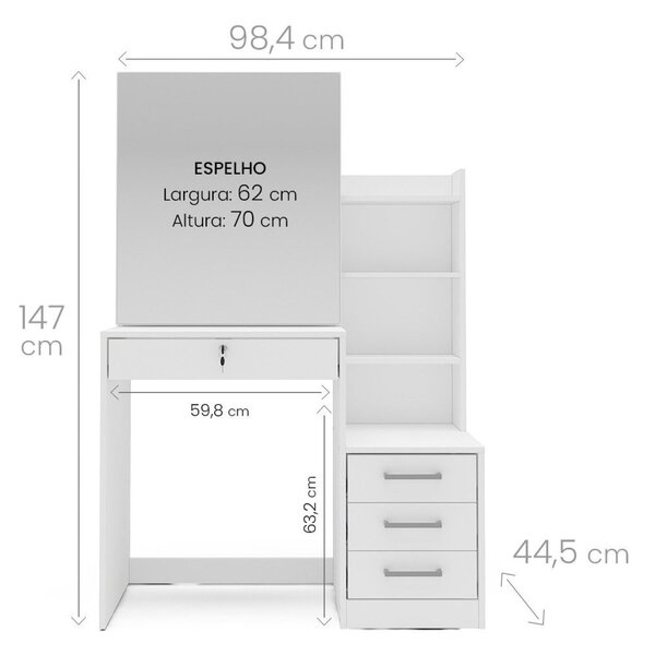Penteadeira 4 Gavetas Com Espelho Deslizante E Nichos Helena Yescasa Branco - Image 10