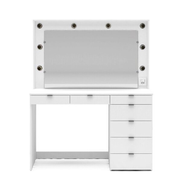 Penteadeira Camarim Com Espelho 7 Gavetas E Tomada Diamante Espresso Móveis Branco - Image 6