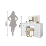 Penteadeira Com Espelho Led Camarim Sonhos 5 Gavetas 1 Porta Branco Moval - Image 3