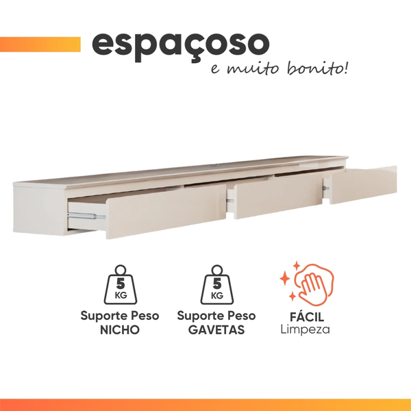 Penteadeira Suspensa 3 Gavetas 2,17m Aspen Off White Edn - Image 5