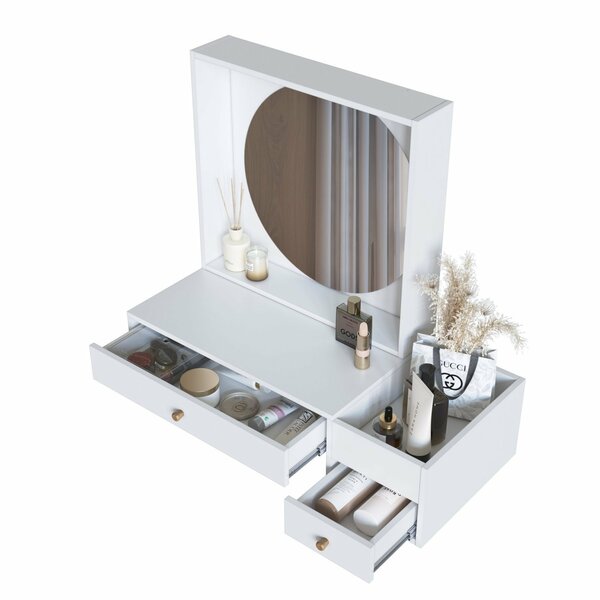 Penteadeira Suspensa Com Nicho Aberto Gaveta E Gavetão Es1001 Branco - Image 3