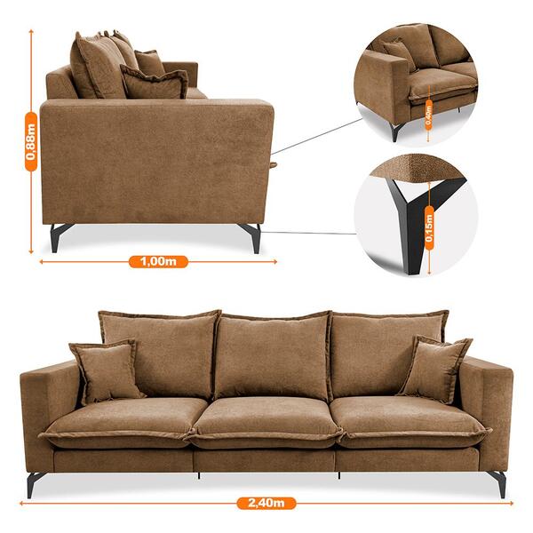 Sofá 3 Lugares Modular Boma 2,40m Boucle Caramelo Sofá Inbox - Image 9