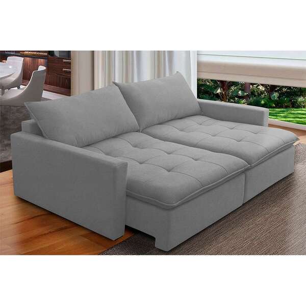 Sofá 3 Lugares Retrátil Sem Caixa Capri Veludo Cinza - Image 4