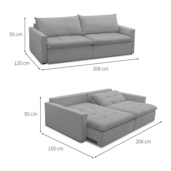 Sofá 3 Lugares Retrátil Sem Caixa Capri Veludo Cinza - Image 5