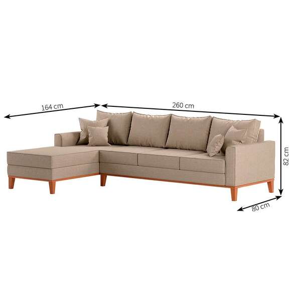 Sofá 4 Lugares Beny Com Chaise Esquerdo Linho Bege - Image 3