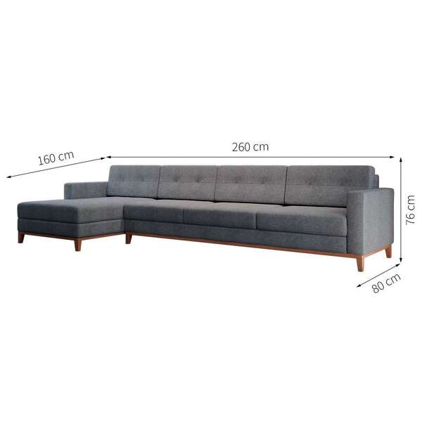 Sofá 4 Lugares Living Com Chaise Esquerdo Pés E Base Em Madeira Linho Cotton Cinza - Image 4