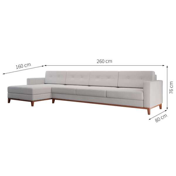 Sofá 4 Lugares Living Com Chaise Esquerdo Pés E Base Em Madeira Linho Cotton Cru - Image 3