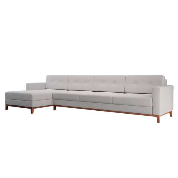 Sofá 4 Lugares Living Com Chaise Esquerdo Pés E Base Em Madeira Linho Cotton Cru - Image 4