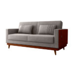 Sofá Cama Pala 203cm Reclinável Courino Marrom | Linho Cinza Claro - Sallar Home - Image 2