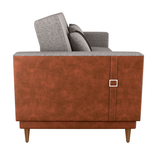 Sofá Cama Pala 203cm Reclinável Courino Marrom | Linho Cinza Claro - Sallar Home - Image 3