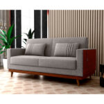 Sofá Cama Pala 203cm Reclinável Courino Marrom | Linho Cinza Claro - Sallar Home - Image 5