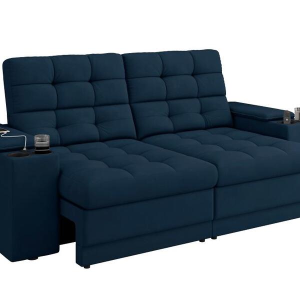 Sofá Confort Premium 2,05m Assento Retrátil/reclinável Porta Copos E Usb Suede Petróleo - Xflex Sofas - Image 4