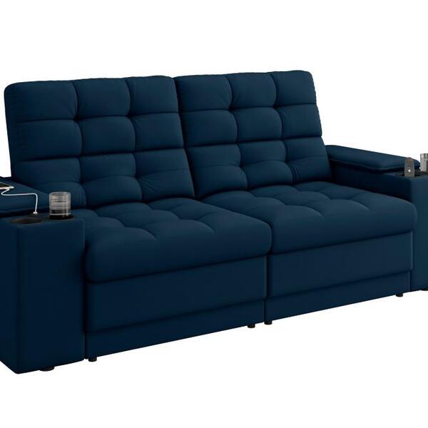 Sofá Confort Premium 2,05m Assento Retrátil/reclinável Porta Copos E Usb Suede Petróleo - Xflex Sofas - Image 5