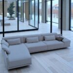 Sofá De Canto 5 Lugares Com Chaise Revestimento Em Sarja 336x74cm Cinza Médio - Image 2