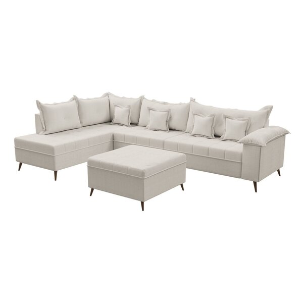 Sofá De Canto 9 Lugares Com Puff Cancun Branco - Image 4