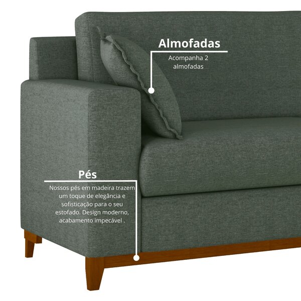 Sofá Living Vintage 3 Lugares 200cm Em Linho Slim Eucalipto - Image 6